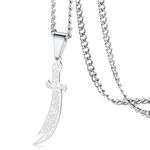 VASSAGO Sword Necklace for Men Women Zulfiqar Sword Necklace Imam Ali Zulfiqar Pendant Arabic Rune Islamic Muslim Jewelry Talisman Amulet Religious Gift, Stainless Steel