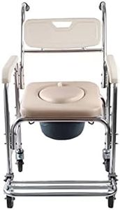 Mobile Shower Toilet Commode Folding Shower Chair Attendant Propelled Rollover Prevention Bath Seat Sit Bathe with Wheels for Elderly, Handicapped, Disabled Users and Pregnant Woman