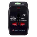 Wenger Universal Travel Adapter for Global Travel, Black, Blend of Style & Function, Swiss Designed (604551)