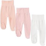 HahaNice Baby Girl Footed Pants Cotton Newborn Leggings Pink & Pink Striped & White 3-Pack 0-3 Months