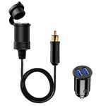 Hoembpn 90cm Male Din Plug Cigarette Lighter Adapter Socket Waterproof,12V/24V Mini Dual USB Car Charger Socket, DIN Plug to Cigarette Lighter Female Extension Cable for Motorcycles