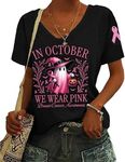 BOMYTAO Women's Breast Cancer Awareness Shirts in October We Wear Pink Halloween Ghost T-Shirt Pink Ribbon Warrior Tee, Black, Medium