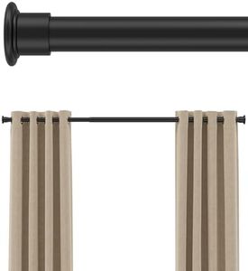 Tension Curtain Rod By EZFurni,123-160 Inches, Heavy Duty Tension Rod,Adjustable Curtain Rods No Drilling & Easy Assemble Extra Long Tension Rod, Black