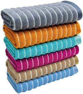 STAMIO Cotton 400 GSM Hand Towel Set of 6, 14 X 21 Inch for Men, Women, Home Use, Gym, Wash Basin | Soft, Absorbent, Quick Dry, Small Size Towels, Travel Friendly | Jumping Stripe, Multicolor