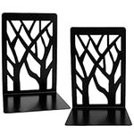 I-WILL Book Ends for Shelves Heavy Duty Metal Desk Bookends Decorative Tree Unique Design Book Stopper Supports Non Skid Bookshelf Holder Stand for Kids Children Adults in Office and School - Black