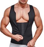 SOLCYSX Men Compression Shirt for Body Slimming Tank Top Shaper Tight Undershirt Tummy Control Girdle, Black, Large