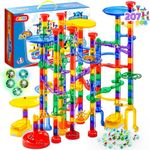 JOYIN 207Pcs Marble Run Premium Toy Set, Construction Building Blocks Toys, STEM Educational Building Block Toy(147 Plastic Pieces + 60 Glass Marbles)