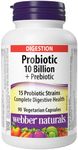 Webber Naturals Probiotic with Prebiotic, 10 Billion Active Cells, 15 Probiotic Strains, 90 Capsules, For Digestive Health, Vegan