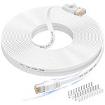 Nixsto Ethernet Cable 30M, High Speed Cat 6e/Cat 6 Long Ethernet Cable with Snagless Rj45 Connector, High Speed Patch Cord Than Cat5e/Cat5, Flat White Shielded LAN Cable for Modem