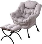 YOTATING Comfy Armchair with Footstool, Lazy Chair with Ottoman Leisure Accent Chair Relax Lounge Chair with Armrests & Side Pocket for Living Room, Bedroom & Small Spaces Armchair, Light Grey