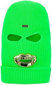 FK FORKICKS Knitted Balaclava Ski Mask - 3 Hole Full Face Winter Warm Beanie with Adjustable Thermal Fleece Lining for Men & Women Outdoor Sports (Skiing/Cycling/Hiking) Green