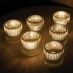 Clear Tea Light Candle Holders 6 pcs for Table Decorations, Vintage Glass Tealight Holders for Wedding Party, Large Votive Candle Holder for Living Room(Clear,Set of 6)