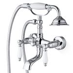 Airuida Chrome Polish Bathroom Wall Mount Mixer Tub Filler Shower Faucet with Telephone Shaped Handheld Shower Sprayer Mixer Tap Vintage Style