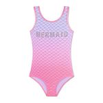 Girls Swimsuit One Piece Swimwear Mermaid Swimming Costume Junior Kids Bathing Suit Pink Fade UV Protection Summer 9 Years, Pink, 9T