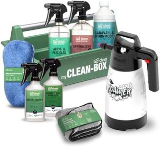 bio-chem - Set Premium di 9 Prodotti per la Cura Esterna di roulotte e Camper - Finestre, Parabrezza, carrozzeria, Tenda - con Spugna, Panno Morbido, spruzzatore da Schiuma, Scatola di Trasporto