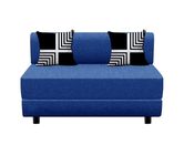 Dr Smith Leg Sofa-Bed | 4' X 6' Feet, 2 - Seater | Folding Sofa Cum, Jute Fabric Washable Cover with Cushion - Blue Color