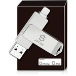 Photo-Stick-iPhone-Thumb-Drive Genuine Apple MFi Certified 128GB Memory-Stick-iPhone-Storage, Real Capacity, encrypted Auto Backup Photo Stick for iPhone iPad Photos/Videos, Lightning-USB-Flash-Drive
