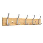 Anjuer Coat Hanger Rack 5 Hooks Heavy Duty Clothes Hat Holder Bamboo Board Silver Hooks