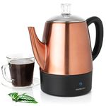 Mixpresso Electric Coffee Percolator Copper Body with Stainless Steel Lids Coffee Maker, Percolator Electric Pot - 4 Cups, Copper Camping Coffee Pot
