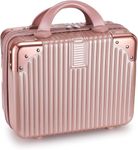 SUNBEET Portable Hard Shell Cosmetic Travel Case, Small Travel Hand Luggage with Elastic Band, Mini ABS Carrying Makeup Case Suitcase (BB-Rosegold)