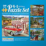 Bits and Pieces – 4-in-1 Multi-Pack - 500 Piece Jigsaw Puzzles for Adults - 500 pc Country Nature Classic Puzzle Set Bundle by Bigelow Illustrations - 41cm x 51cm