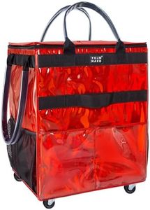 TOJNMAKE Reusable Grocery Bag with Wheels (Large, Glitter Red), Rolling Shopping Bag with 8 Pockets and Zipper Cover Foldable Rolling Tote for Women, Travel, Garden, Carries Up to 76LBS