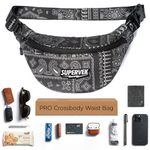 SUPERVEK Waist Bag for Men Women - Fanny Pack for Men with Water-Resistant YKK Zipper & Fabric Bags - Stylish Cross Body Bag Mens, Travel Chest Side Hip Pouch west Belt Bag Gifts for Men - Bandana