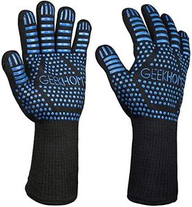 GEEKHOM BBQ Gloves,1472℉ Heat Resistant Grill Gloves, EN407 Certified 13 Inch Oven Gloves for Grilling, Smoker, Baking, Cooking, Fire Pit (Blue)