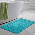 SOANNY Turquoise Bath Mat, High Density Soft Microfiber Non Slip Bathroom Mats Water Absorbent, Large Fluffy Bathtub Shower Runner Rugs, Machine Washable, 60 X 90 CM