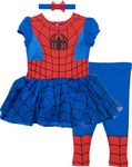 Marvel Spiderman Baby Girls Costume Dress, Leggings and Headband Set (6-12 Months)