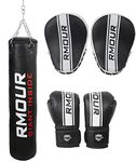 IWIN OUR Unfilled Black Heavy PU Punch Bag Boxing MMA Sparring Punching Training ick Boxing MuDay Thai with Hanging Chain, Boxing Gloves and Focus Pads Curved (5 Feet)