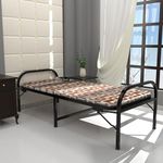 Honey Touch Folding Metal Bed with Mattress Single Bed Powder Coated (Black)