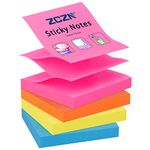 ZCZN Pop-up Sticky Notes 76 x 76 mm, 4 Pads Assorted Colours Self-Stick Notes, 100 Sheets/Pad, (Blue,Orange,Rose Red,Yellow)