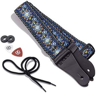 KLIQ Music Gear Vintage Woven Guitar Strap For Acoustic And Electric Guitars | '60S Jacquard Weave Hootenanny Style | 2 Rubber Strap Locks Included, Hendrix Blue