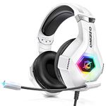 Gaming Headset for PS5 PS4 PC, Over-Ear Headphones with Surround Sound & RGB Light for Xbox Switch Mac Laptop white