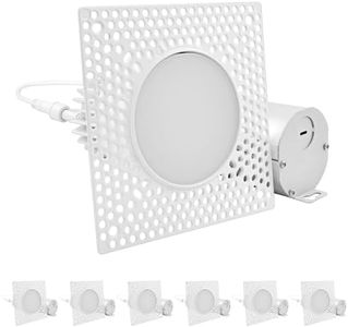 LUXRITE 3 Inch Trimless Recessed LED Light with Junction Box, 15W, 5CCT 2700K 3000K 3500K 4000K 5000K, Dimmable Spotlight,1100LM, CRI 90, Damp Rated, IC Rated, Plaster Ceiling Light, ETL (6 Pack)