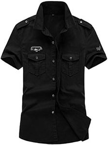 Gihuo Men Shirt Short Sleeve Military Button Down Army Tactical Shirt Utility Cargo Work Uniform Shirt Tops (Black01, Small)