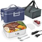 BHeadCat Electric Lunch Box Food Heater, 75W 1.8L Protable Heated Lunch Box for Adults Work Food Heating, Leak Proof Removable Stainless Steel Container, 12V/24V/110V for Car Truck Home