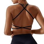 Qmttoae Sports Bras Women Strappy Backless Sports Bra Fitness Criss Cross Back Yoga Bra with Removable Padded Gym Workout Top (Black,M)