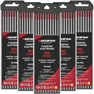 ARCCAPTAIN TIG Welding Tungsten Electrode 10-Pack 3/32"x 7"(Red - 2% Thoriated, WT20/EWth-2) X 5 Pcs