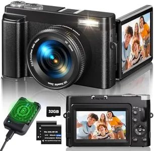 4K Digital Camera for Photography, 48MP Auto-Focus Vlogging Camera for YouTube, 16X Digital Zoom Compact Camera with 3" 180° Flip Screen/Anti Shake/Flash, 32G SD Card, 2 Batteries & Battery Charger