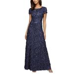 Alex Evenings Women's A-Line Rosette Sleeve Gown with Sequin Detail, Navy, 10