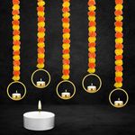 DIYANA IMPEX Marigold Garland for Decoration 5 Pcs Artificial Marigold Flowers, Indian Décor for Pooja, Diwali, Rangoli, Wedding, Christmas with Diya (Hanging)