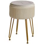 IBUYKE Velvet Storage Footrest Stool Ottoman, Makeup Vanity Stool Side Table with Golden Steel Legs Removable Cover, Coffee Table Top Cover, Creamy-White L/G-20M