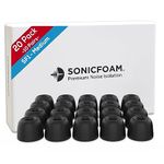 SONICFOAM Memory Foam Earbud Tips - Premium Noise Isolation, Replacement Foam Earphone Tips, 20 Pack for in Ear Headphone Earbuds (SF1 Medium, Black)