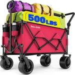 Folding Wagon Cart 300 Pound Capacity Collapsible Utility Camping Grocery Canvas Portable Rolling Lightweight Buggies Outdoor Garden Sports Picnic Heavy Duty Shopping Wide All Terrain Wheels Red