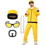 90s Rapper Celebrity Costume for Adults, Yellow Shell Suit 90s Celebrity Costume with Hat Sunglasses Gold Chain and Black Goatee, Funny Rapper Halloween Stag Do Fancy Dress Costume (S)