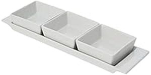 Moonlight Rectangular Tray with 3 Serving Dishes - White Porcelain Dip Bowl Set