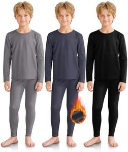 VZV 3 Set Boys Thermal Underwear Set, Kids Thermal Long Johns Boy Fleece Lined Base Layer for Skiing, Cold Weather
