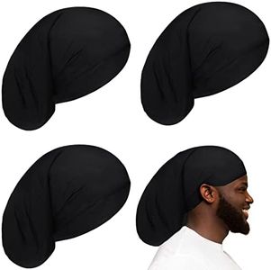 4 Pieces Unisex Dreadlock Cap Long Hair Dreads Head Wrap Sleeping Cap Hair Accessories Sleep Bonnet for Men Women, Black, One Size